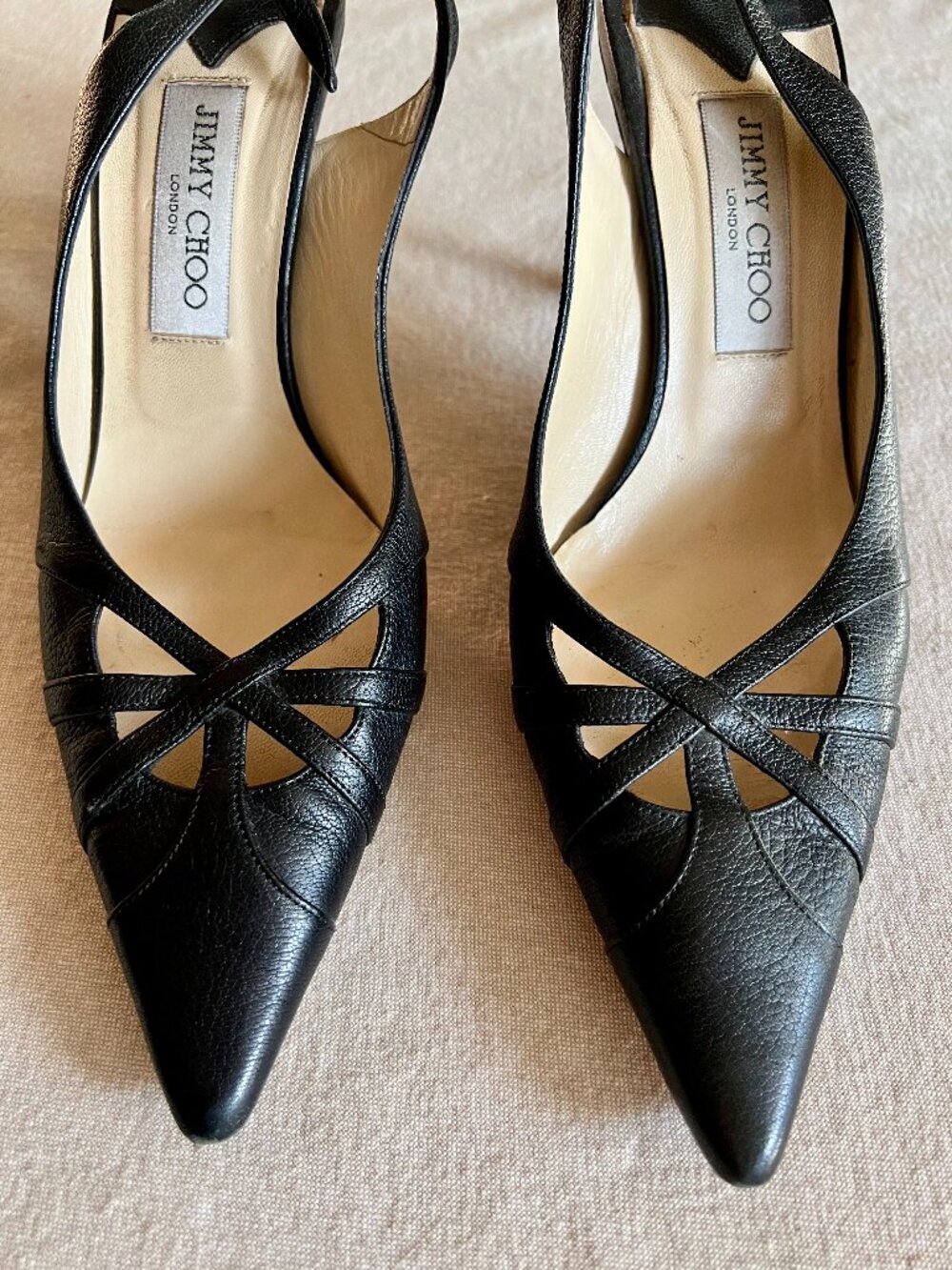 Jimmy Choo Black Leather Cutout Slingbacks, 40